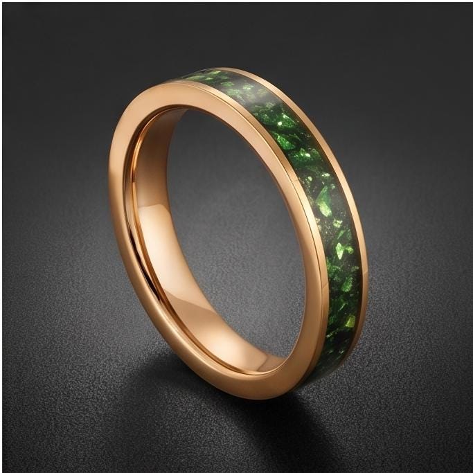 Mens Emerald Ring Gold Tungsten ~ 4mm 8mm Band ~ Wedding Anniversary Jewelry ~ Gold Promise Ring ~ Engagement Ring ~ Statemen
