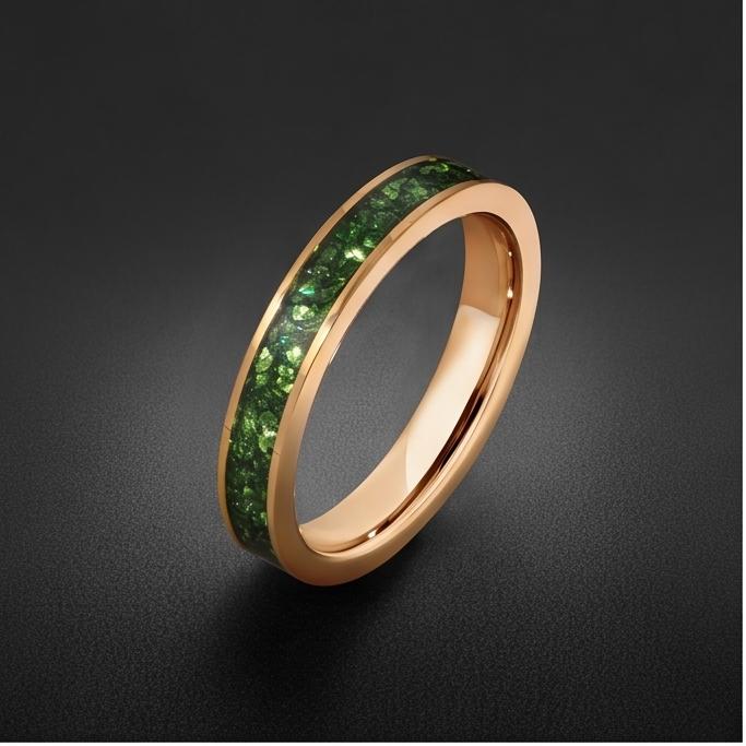 Gold Tungsten Emerald Ring with Deep Green Stone | Polished Minimalist Wedding Band ~ Luxury Promise Ring or Emerald Birthday