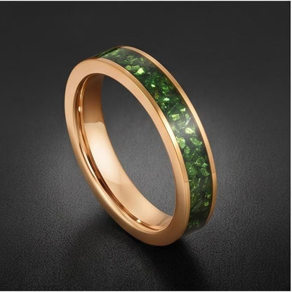 Gold Tungsten Emerald Ring with Deep Green Stone | Polished Minimalist Wedding Band ~ Luxury Promise Ring or Emerald Birthday