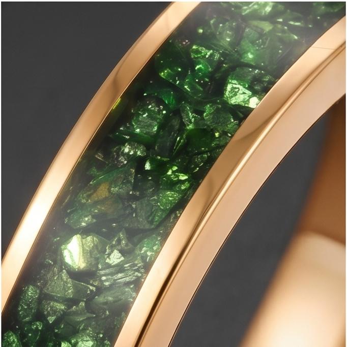 Gold Tungsten Emerald Ring with Deep Green Stone | Polished Minimalist Wedding Band ~ Luxury Promise Ring or Emerald Birthday