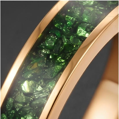 Gold Tungsten Emerald Ring with Deep Green Stone | Polished Minimalist Wedding Band ~ Luxury Promise Ring or Emerald Birthday