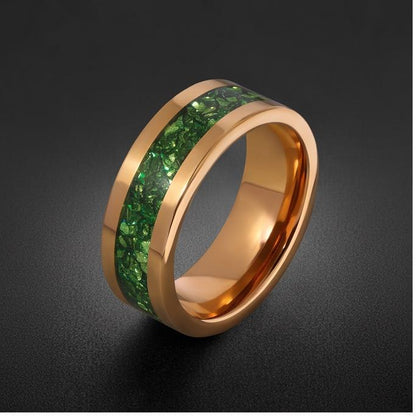 Mens Emerald Ring Gold Tungsten ~ 4mm 8mm Band ~ Wedding Anniversary Jewelry ~ Gold Promise Ring ~ Engagement Ring ~ Statemen