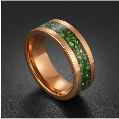 Mens Emerald Ring Gold Tungsten ~ 4mm 8mm Band ~ Wedding Anniversary Jewelry ~ Gold Promise Ring ~ Engagement Ring ~ Statemen