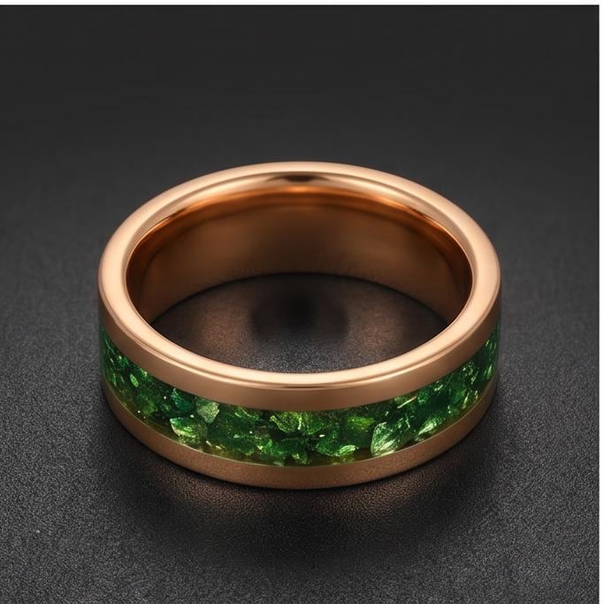 Mens Emerald Ring Gold Tungsten ~ 4mm 8mm Band ~ Wedding Anniversary Jewelry ~ Gold Promise Ring ~ Engagement Ring ~ Statemen