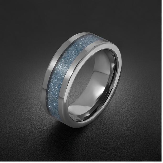 Aquamarine Ring, Silver Tungsten Ring, Silver Wedding Ring, Mens Wedding Band, Womens Ring, Anniversary Ring, Engagement Ring