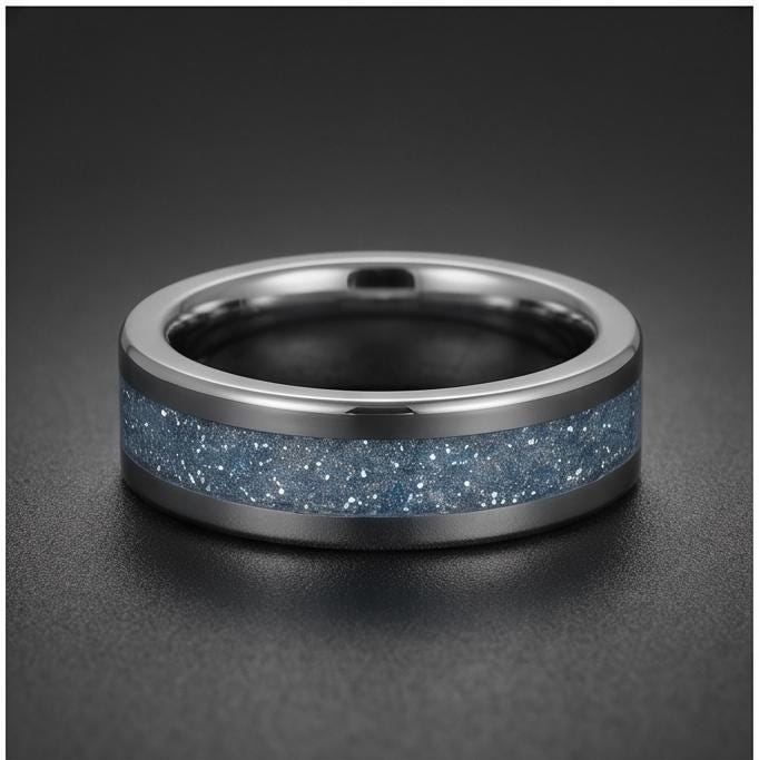Aquamarine Ring, Silver Tungsten Ring, Silver Wedding Ring, Mens Wedding Band, Womens Ring, Anniversary Ring, Engagement Ring