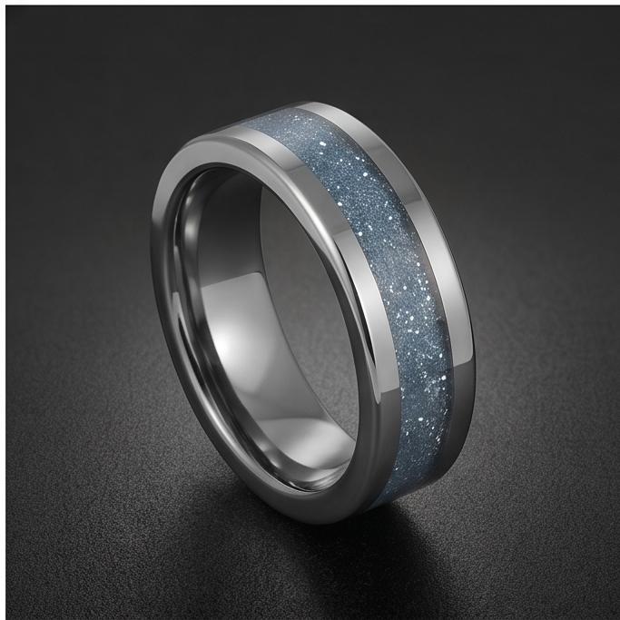 Aquamarine Ring, Silver Tungsten Ring, Silver Wedding Ring, Mens Wedding Band, Womens Ring, Anniversary Ring, Engagement Ring