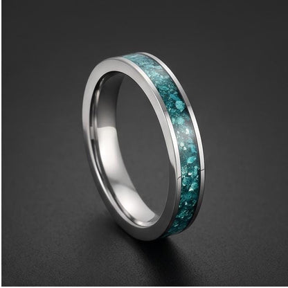 Silver Tungsten Ring with Aquamarine | Handcrafted Durable Wedding Band | Serene Blue Anniversary Birthday Gift for Everyday 