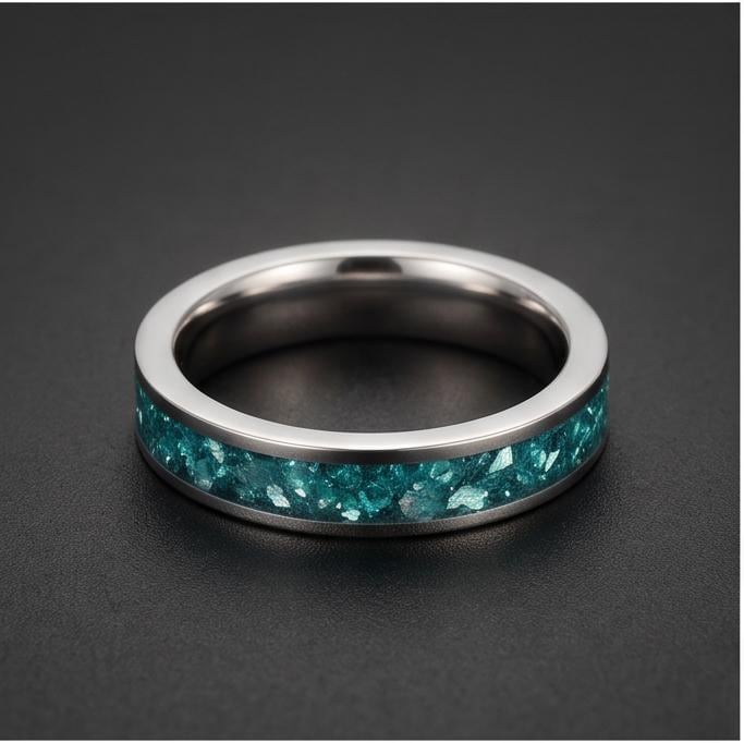 Silver Tungsten Ring with Aquamarine | Handcrafted Durable Wedding Band | Serene Blue Anniversary Birthday Gift for Everyday 