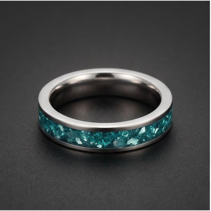 Silver Tungsten Ring with Aquamarine | Handcrafted Durable Wedding Band | Serene Blue Anniversary Birthday Gift for Everyday 