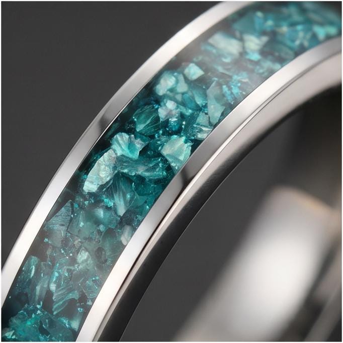 Silver Tungsten Ring with Aquamarine | Handcrafted Durable Wedding Band | Serene Blue Anniversary Birthday Gift for Everyday 