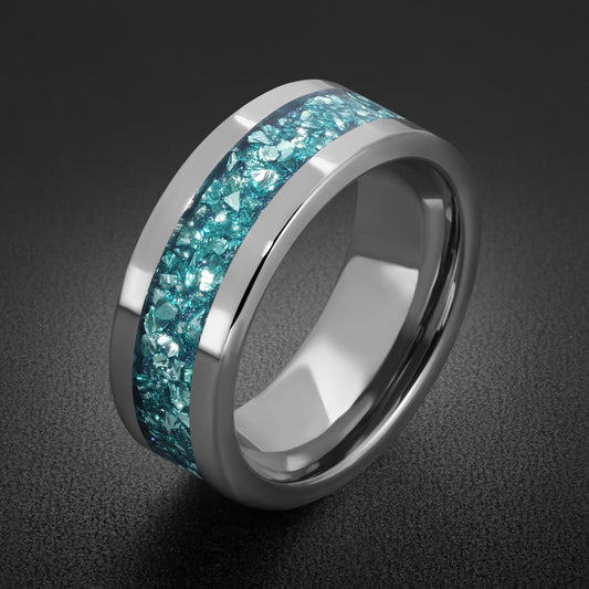 Silver Tungsten Ring with Aquamarine Stone | Handmade Blue Gem Ring ~ Wedding Anniversary Gift for Her ~ Unique Engagement Pr