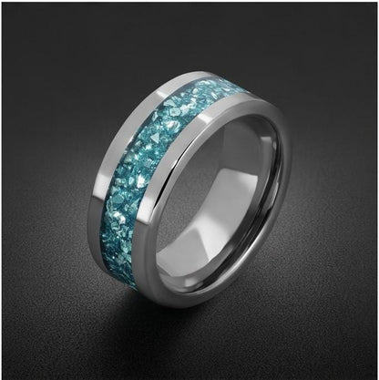 Silver Tungsten Ring with Aquamarine | Handcrafted Durable Wedding Band | Serene Blue Anniversary Birthday Gift for Everyday 