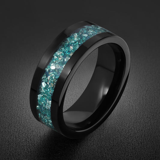 Aquamarine Ring, Black Tungsten Ring, Black Wedding Ring, Mens Wedding Band, Womens Ring, Anniversary Ring, Engagement Ring, 