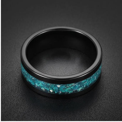 Aquamarine Ring, Black Tungsten Ring, Black Wedding Ring, Mens Wedding Band, Womens Ring, Anniversary Ring, Engagement Ring, 
