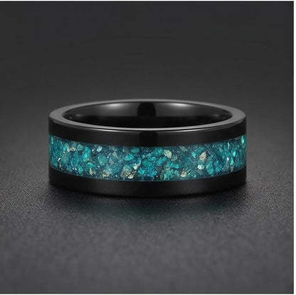Aquamarine Ring, Black Tungsten Ring, Black Wedding Ring, Mens Wedding Band, Womens Ring, Anniversary Ring, Engagement Ring, 