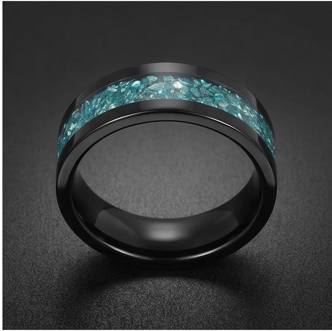 Aquamarine Ring, Black Tungsten Ring, Black Wedding Ring, Mens Wedding Band, Womens Ring, Anniversary Ring, Engagement Ring, 