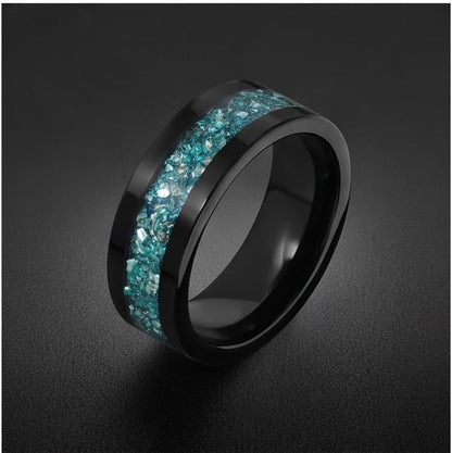 Aquamarine Ring, Black Tungsten Ring, Black Wedding Ring, Mens Wedding Band, Womens Ring, Anniversary Ring, Engagement Ring, 