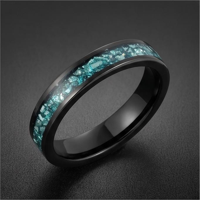 Aquamarine Ring, Black Tungsten Ring, Black Wedding Ring, Mens Wedding Band, Womens Ring, Anniversary Ring, Engagement Ring, 