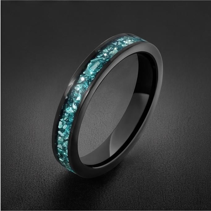 Aquamarine Ring, Black Tungsten Ring, Black Wedding Ring, Mens Wedding Band, Womens Ring, Anniversary Ring, Engagement Ring, 