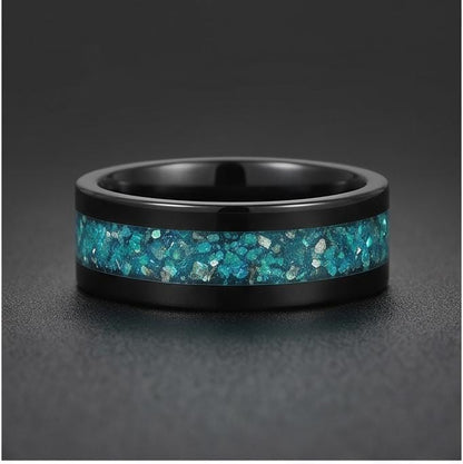 Aquamarine Ring, Black Tungsten Ring, Black Wedding Ring, Mens Wedding Band, Womens Ring, Anniversary Ring, Engagement Ring, 