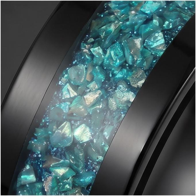 Aquamarine Ring, Black Tungsten Ring, Black Wedding Ring, Mens Wedding Band, Womens Ring, Anniversary Ring, Engagement Ring, 