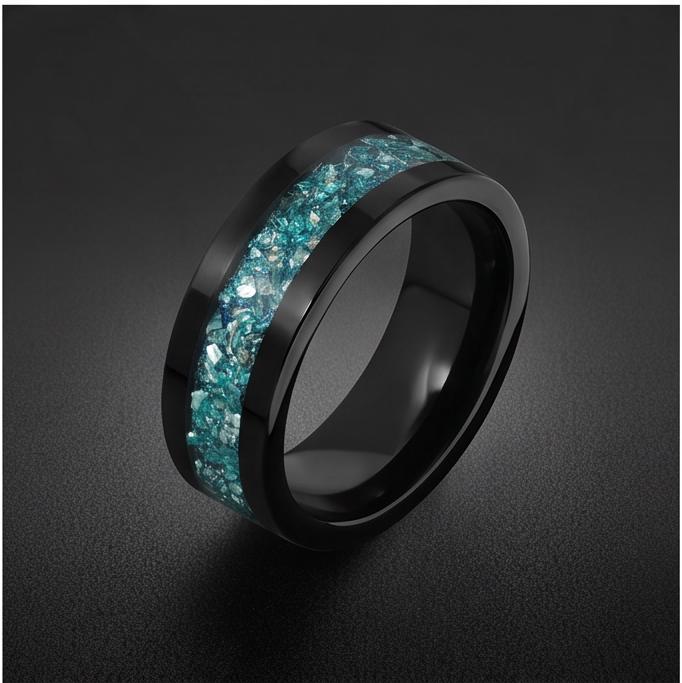 Aquamarine Ring, Black Tungsten Ring, Black Wedding Ring, Mens Wedding Band, Womens Ring, Anniversary Ring, Engagement Ring, 