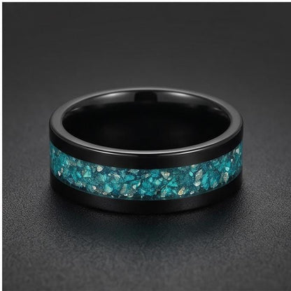 Aquamarine Ring, Black Tungsten Ring, Black Wedding Ring, Mens Wedding Band, Womens Ring, Anniversary Ring, Engagement Ring, 