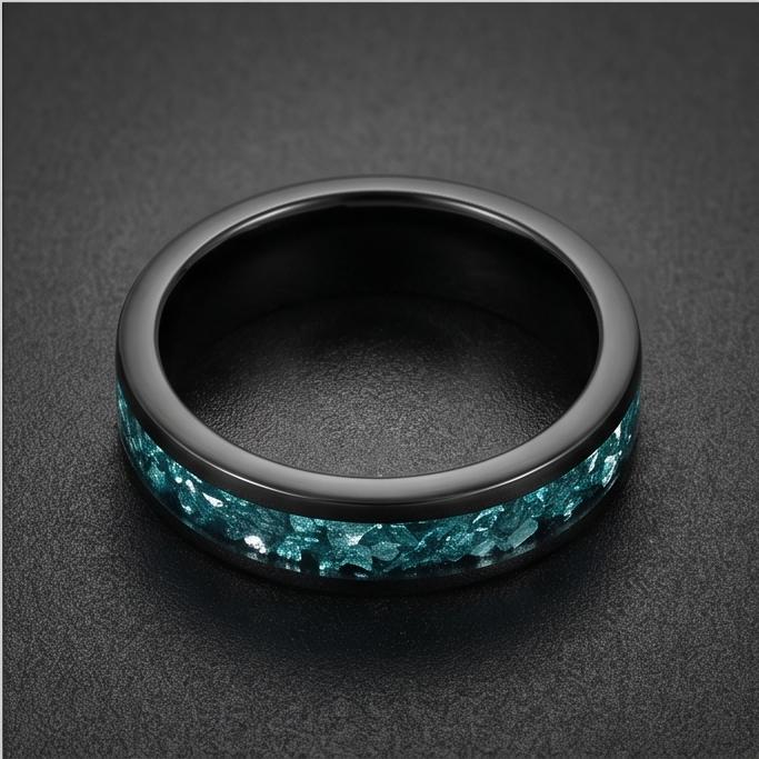 Aquamarine Ring, Black Tungsten Ring, Black Wedding Ring, Mens Wedding Band, Womens Ring, Anniversary Ring, Engagement Ring, 