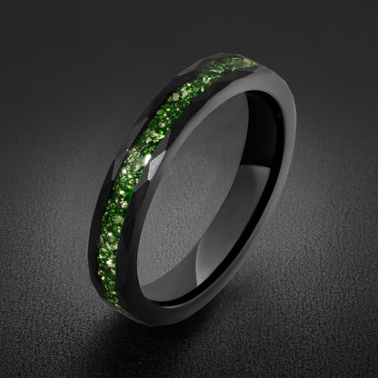 Emerald Ring, Hammered Black Tungsten Ring, Mens Wedding Band, Womens Wedding Ring, Anniversary Gift, Comfort Fit, 4mm, 8mm R