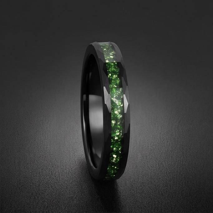 Emerald Ring, Hammered Black Tungsten Ring, Mens Wedding Band, Womens Wedding Ring, Anniversary Gift, Comfort Fit, 4mm, 8mm R