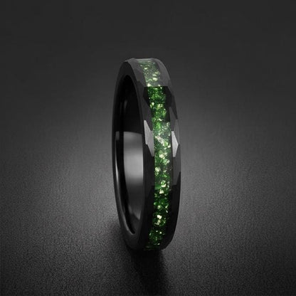 Emerald Ring, Hammered Black Tungsten Ring, Mens Wedding Band, Womens Wedding Ring, Anniversary Gift, Comfort Fit, 4mm, 8mm R