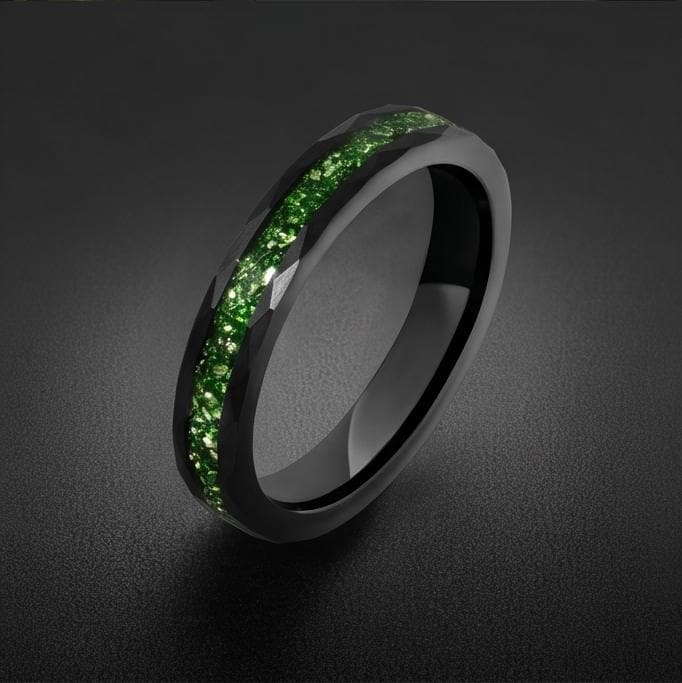 Emerald Ring, Hammered Black Tungsten Ring, Mens Wedding Band, Womens Wedding Ring, Anniversary Gift, Comfort Fit, 4mm, 8mm R
