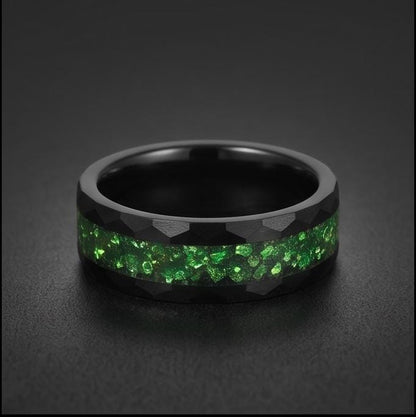 Emerald Ring, Hammered Black Tungsten Ring, Mens Wedding Band, Womens Wedding Ring, Anniversary Gift, Comfort Fit, 4mm, 8mm R