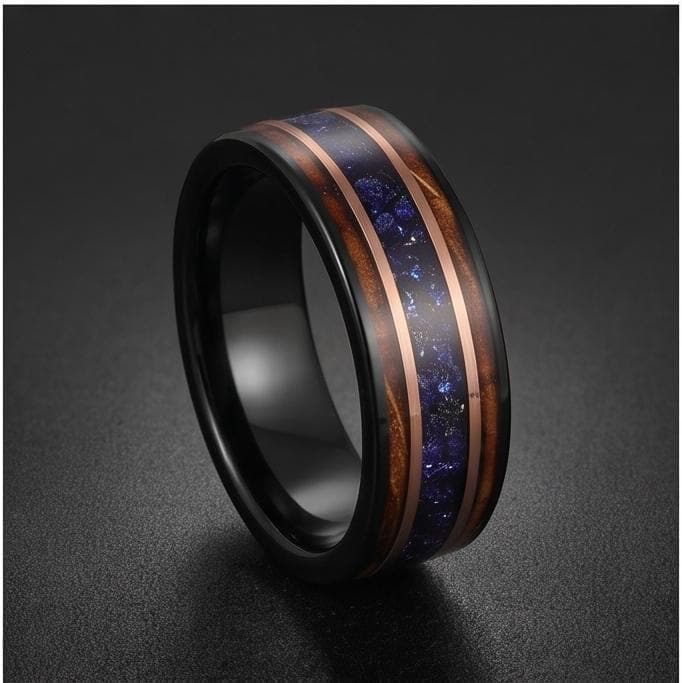 Sapphire Ring for Men with Charred Whiskey Barrel ~ Men Wedding Band ~ Sapphire Wood Inlay Jewelry ~ Men Wedding Ring ~ Sapph