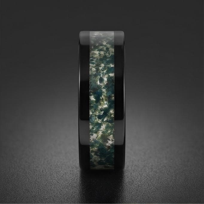 Moss Agate Mens Ring ~ Black Tungsten Moss Agate Band ~ Natural Forest Inlay Band (4mm & 8mm) ~ Mens Wedding Band ~ Engagemen