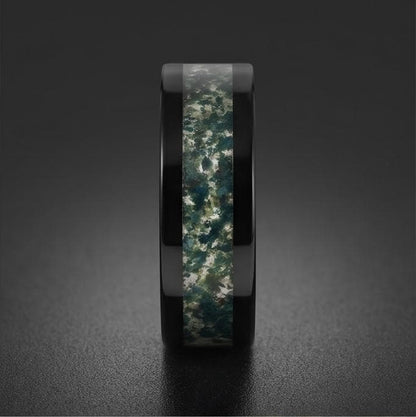 Moss Agate Mens Ring ~ Black Tungsten Moss Agate Band ~ Natural Forest Inlay Band (4mm & 8mm) ~ Mens Wedding Band ~ Engagemen