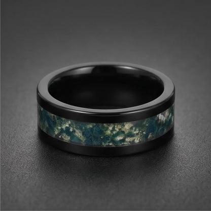 Moss Agate Mens Ring ~ Black Tungsten Moss Agate Band ~ Natural Forest Inlay Band (4mm & 8mm) ~ Mens Wedding Band ~ Engagemen