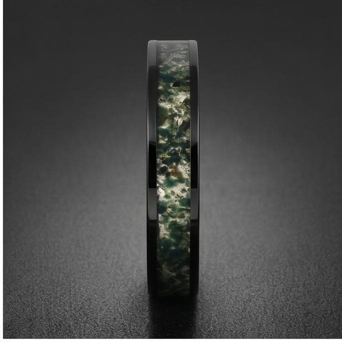 Moss Agate Mens Ring ~ Black Tungsten Moss Agate Band ~ Natural Forest Inlay Band (4mm & 8mm) ~ Mens Wedding Band ~ Engagemen