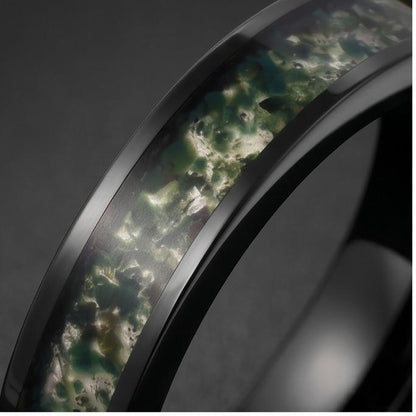 Moss Agate Ring, Black Tungsten Ring, Black Wedding Ring, Mens Wedding Band, Womens Ring, Anniversary Ring, Engagement Ring, 