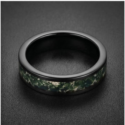 Moss Agate Ring, Black Tungsten Ring, Black Wedding Ring, Mens Wedding Band, Womens Ring, Anniversary Ring, Engagement Ring, 