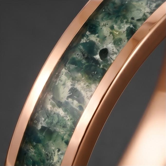 Moss Agate Ring, Rose Gold Tungsten Ring, Rose Gold Wedding Ring, Mens Wedding Band, Womens Ring, Anniversary Ring, Engagemen