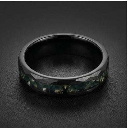 Moss Agate Ring, Hammered Tungsten Ring, Hammered Black Ring, Black Tungsten Ring, Black Wedding Ring, Mens Wedding Band, Wom