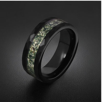 Moss Agate Ring, Hammered Tungsten Ring, Hammered Black Ring, Black Tungsten Ring, Black Wedding Ring, Mens Wedding Band, Wom
