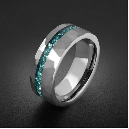 Aquamarine Ring for Men (4mm & 8mm) ~ Aquamarine Wedding Band ~ Modern Couple Engagement Ring ~ Silver Tungsten Carbide Weddi