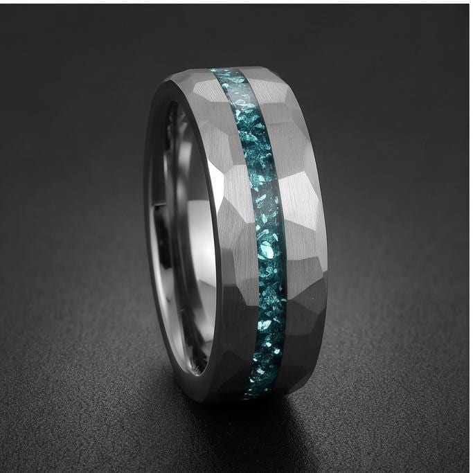 Aquamarine Ring for Men (4mm & 8mm) ~ Aquamarine Wedding Band ~ Modern Couple Engagement Ring ~ Silver Tungsten Carbide Weddi