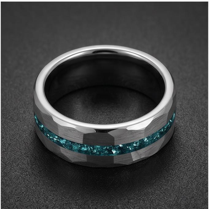 Aquamarine Ring for Men (4mm & 8mm) ~ Aquamarine Wedding Band ~ Modern Couple Engagement Ring ~ Silver Tungsten Carbide Weddi