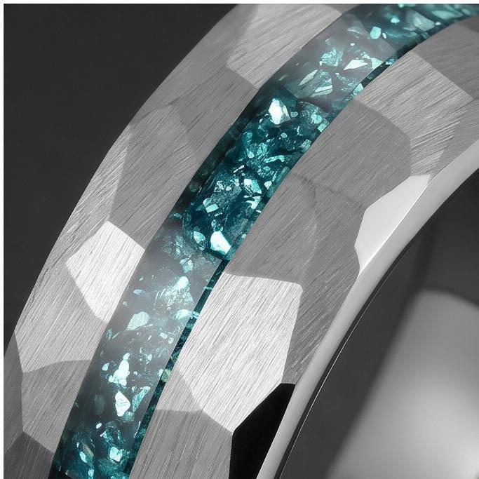 Aquamarine Ring for Men (4mm & 8mm) ~ Aquamarine Wedding Band ~ Modern Couple Engagement Ring ~ Silver Tungsten Carbide Weddi