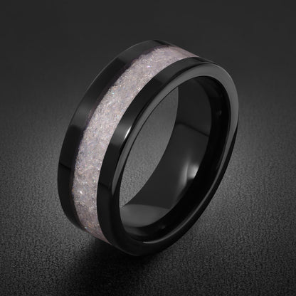 Moonstone Ring, Black Tungsten Ring, Black Wedding Ring, Mens Wedding Band, Womens Ring, Anniversary Ring, Engagement Ring, 4