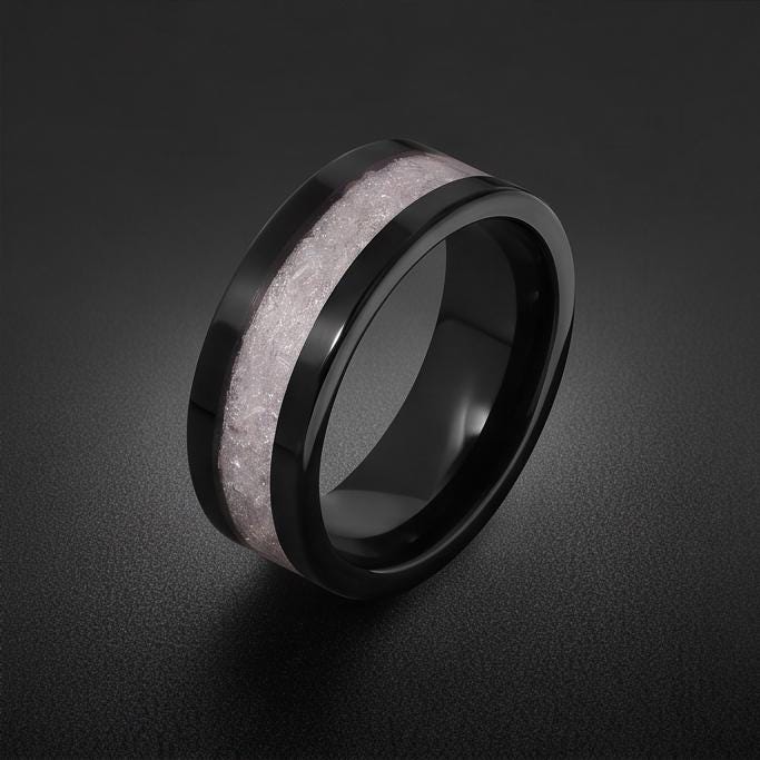 Moonstone Ring, Black Tungsten Ring, Black Wedding Ring, Mens Wedding Band, Womens Ring, Anniversary Ring, Engagement Ring, 4